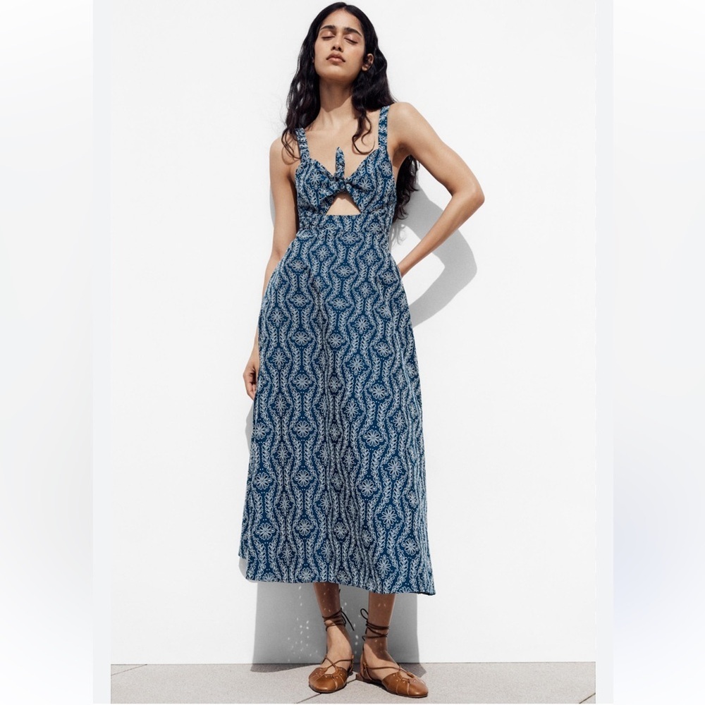 Zara Blue and White Patterned Midi Dress